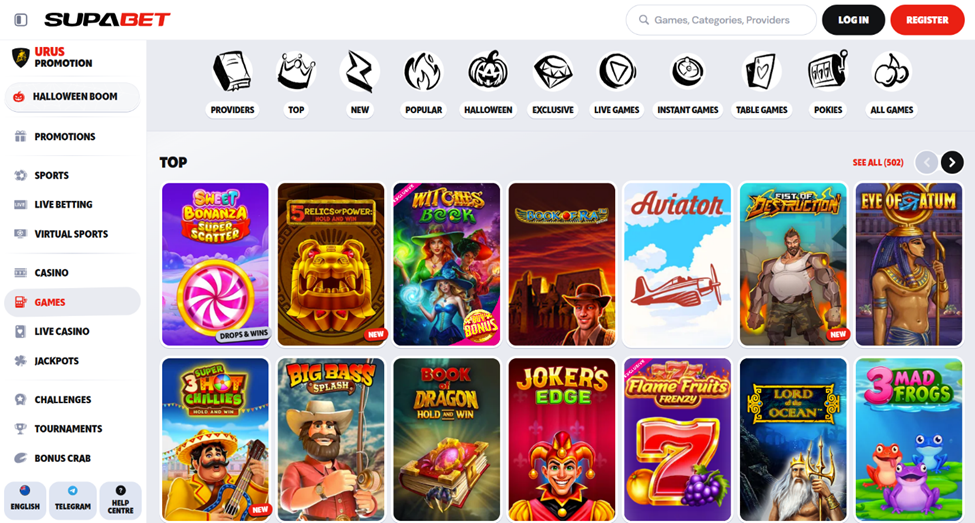 Supabet Casino game lobby